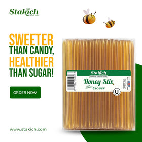 Stakich Clover Honey Sticks 5 g per stick for adding natural sweetness to tea or coffee.