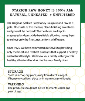 Stakich raw honey baking ingredient for recipes