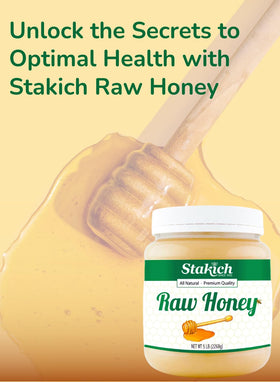 Stakich raw honey pouring into tea for natural sweetness and energy.