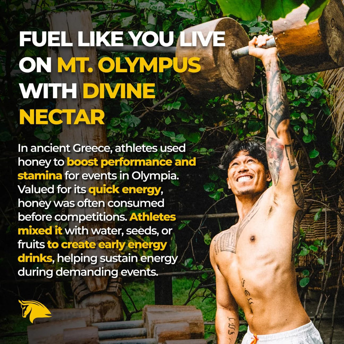 Divine Nectar amber honey glow on wooden surface communicates natural purity.