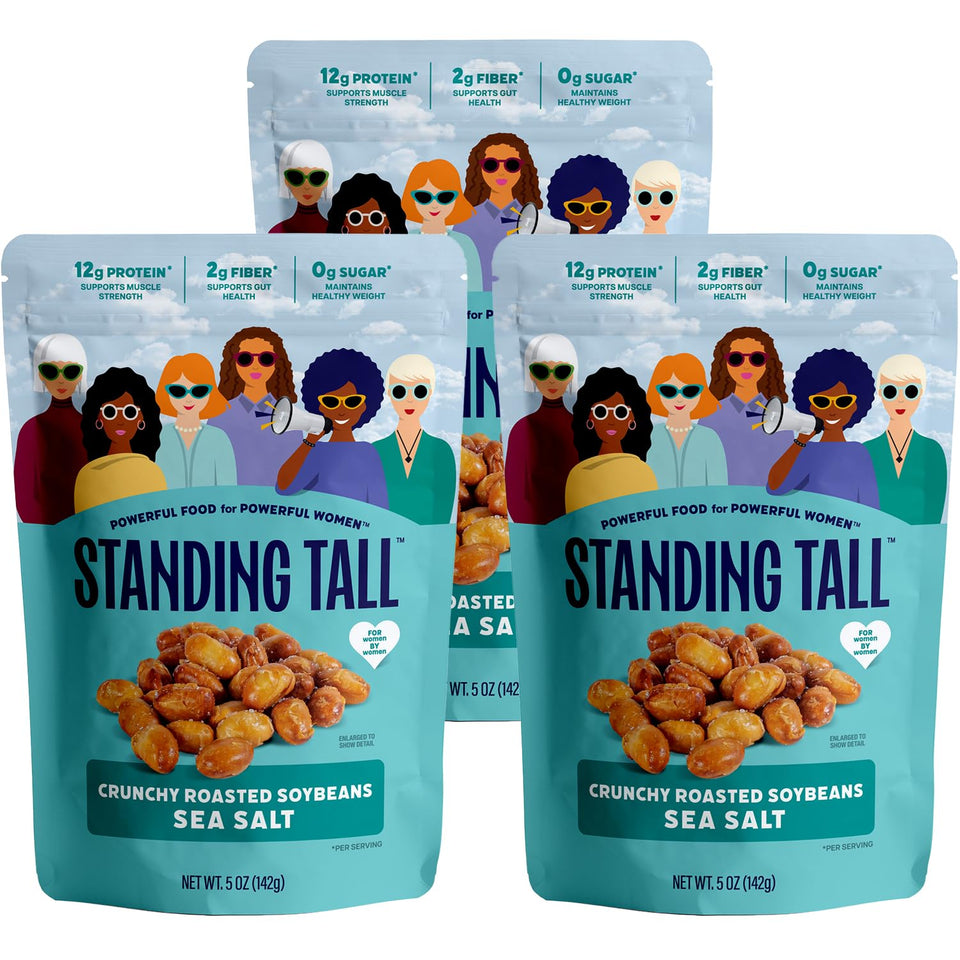 Standing Tall sea salt roasted soybeans pack for a convenient protein snack.
