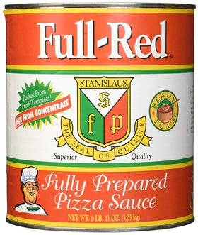 Stanislaus Full Red Pizza Sauce jar with smooth, ready-to-heat texture.