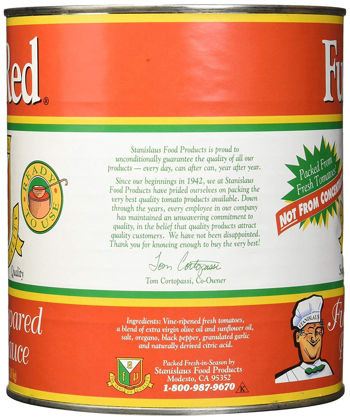 Stanislaus Full Red sauce close-up, glossy finish ideal for easy homemade pizzas.