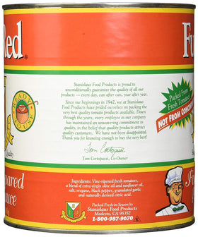 Stanislaus Full Red sauce close-up, glossy finish ideal for easy homemade pizzas.