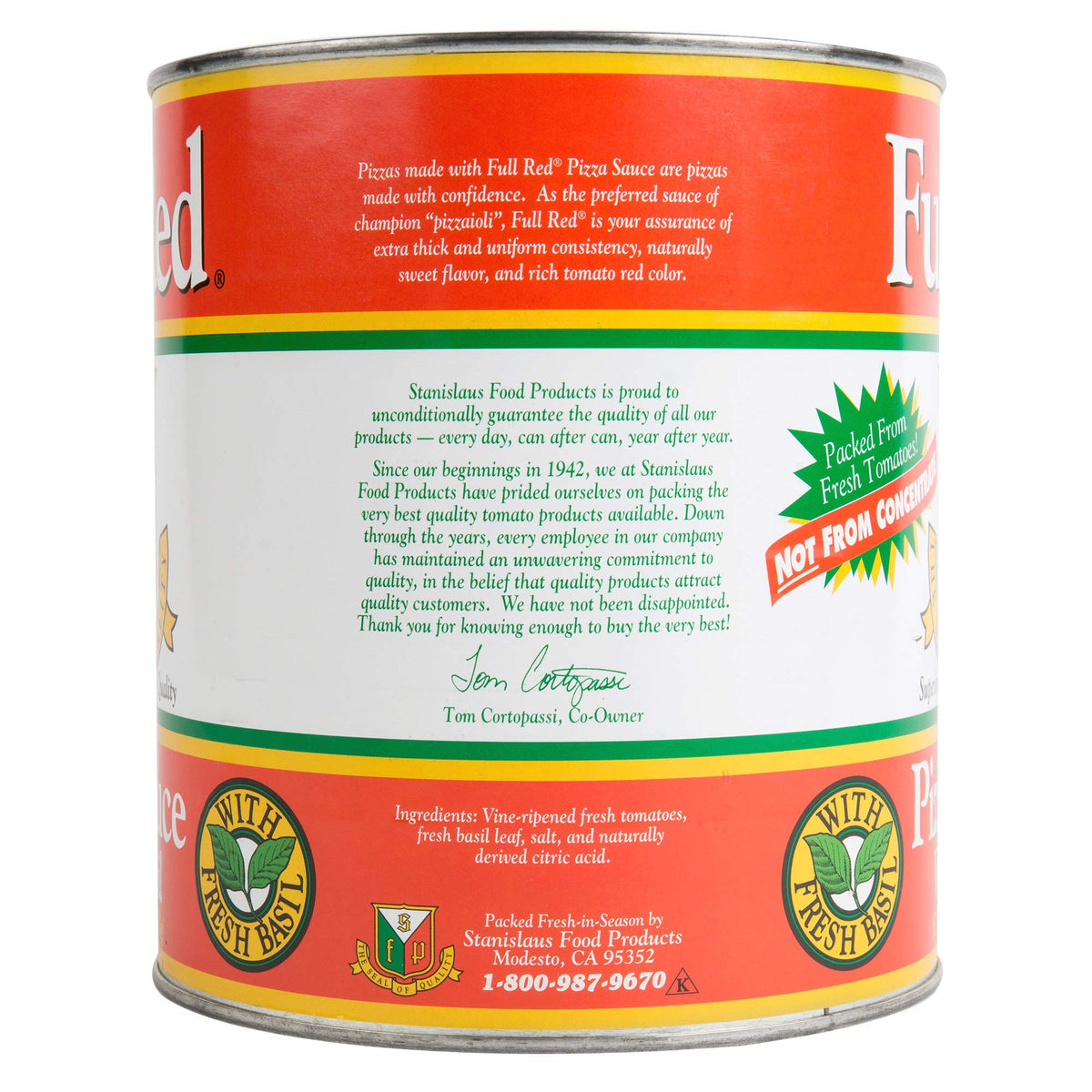 Stanislaus Full Red Pizza Sauce close-up texture highlighting velvety consistency ideal for pizza shops and home kitchens.
