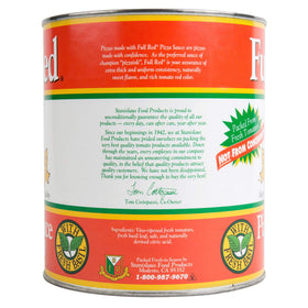Stanislaus Full Red Pizza Sauce close-up texture highlighting velvety consistency ideal for pizza shops and home kitchens.