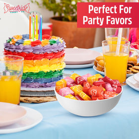 Bright red and pink Starbrst pieces stand out on dessert tables.