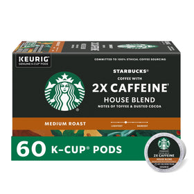 Starbucks 2x Caffeine House Blend pods box for Keurig machines offering an extra boost