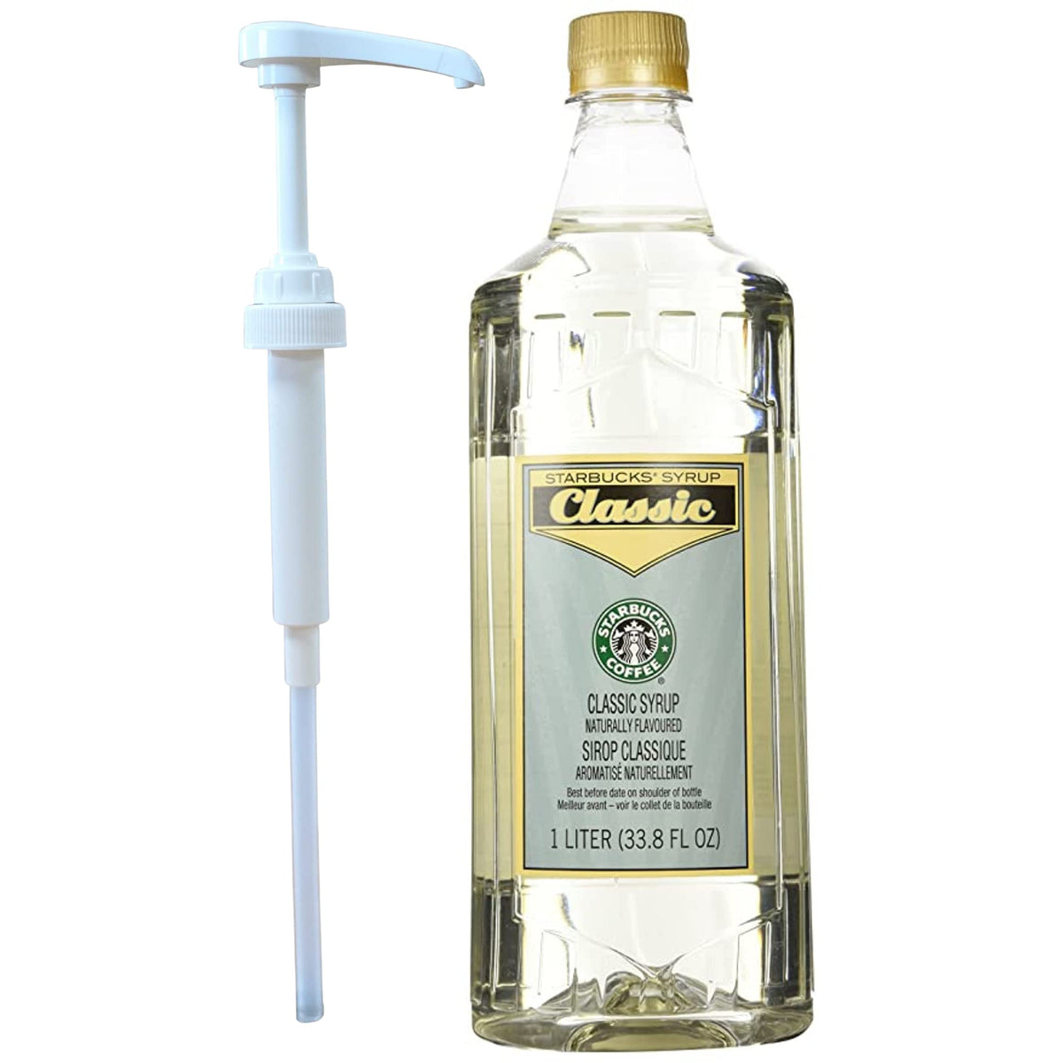 Star Starbucks authentic flavoring syrup with classic white pump for cafe-style drinks at home.