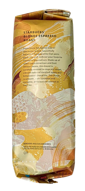 Close-up of Starbucks Blonde Espresso Roast 1 lb beans for versatile brewing