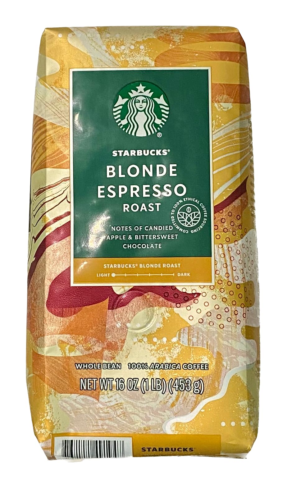 Starbucks Blonde Espresso Roast beans in bag for a smooth daily ritual
