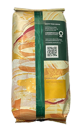 Opened bag of Starbucks Blonde Espresso Roast showing fresh aroma