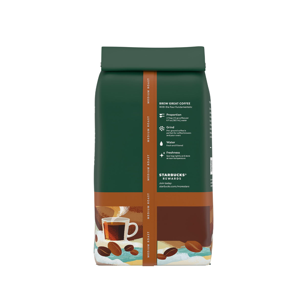 Drip or pour-over friendly grounds from Starbucks Breakfast Blend.