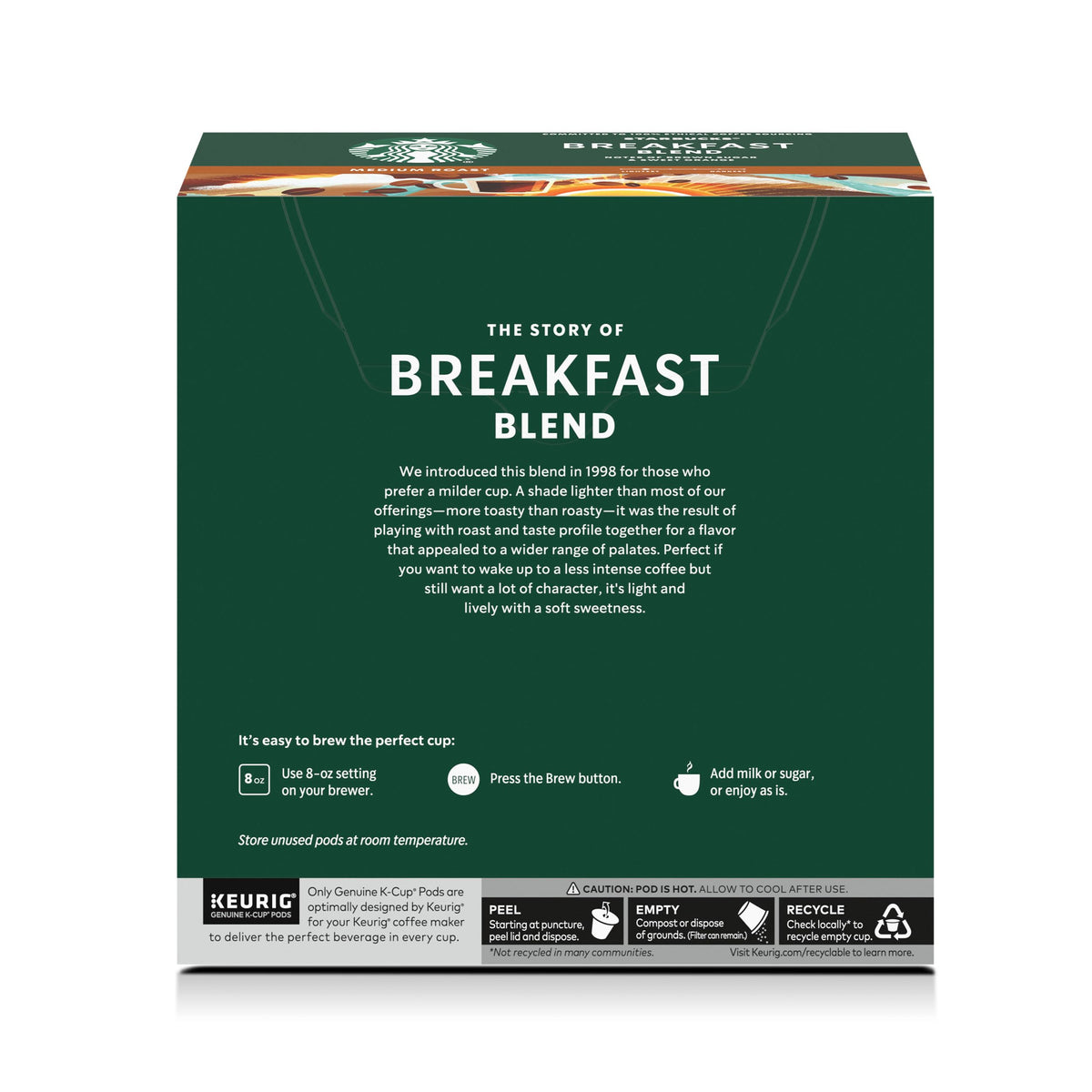 Starbucks Breakfast Blend K-Cup pods stored in pantry for everyday use.