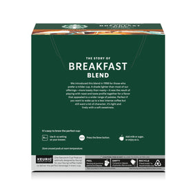 Starbucks Breakfast Blend K-Cup pods stored in pantry for everyday use.