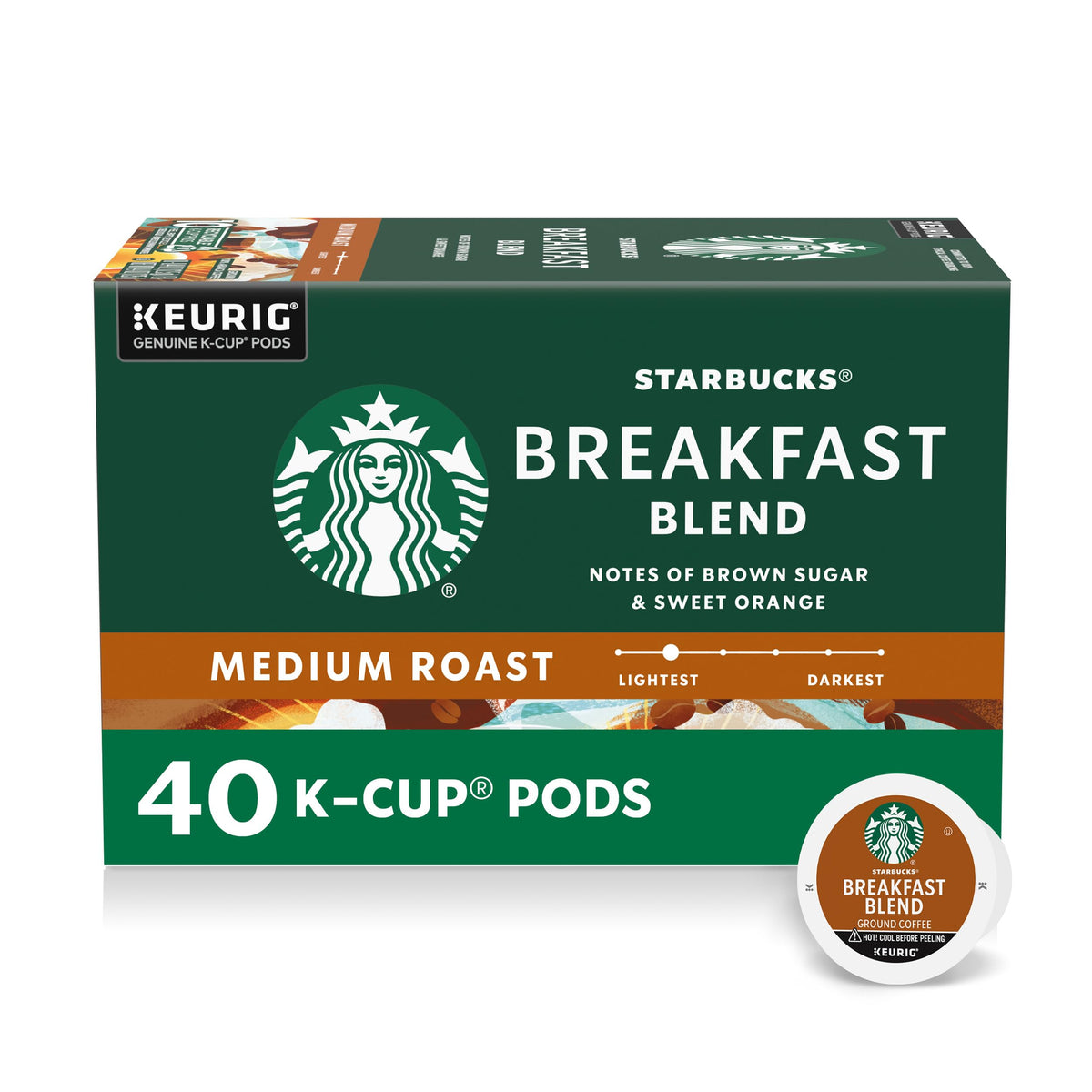 Starbucks Breakfast Blend K-Cup pods for easy at-home brewing.