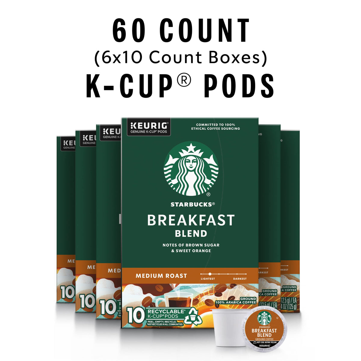 Close-up of Starbucks Breakfast Blend K-Cup pods