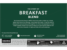 Starbucks Breakfast Blend K-Cup Pod with mug for a balanced morning cup