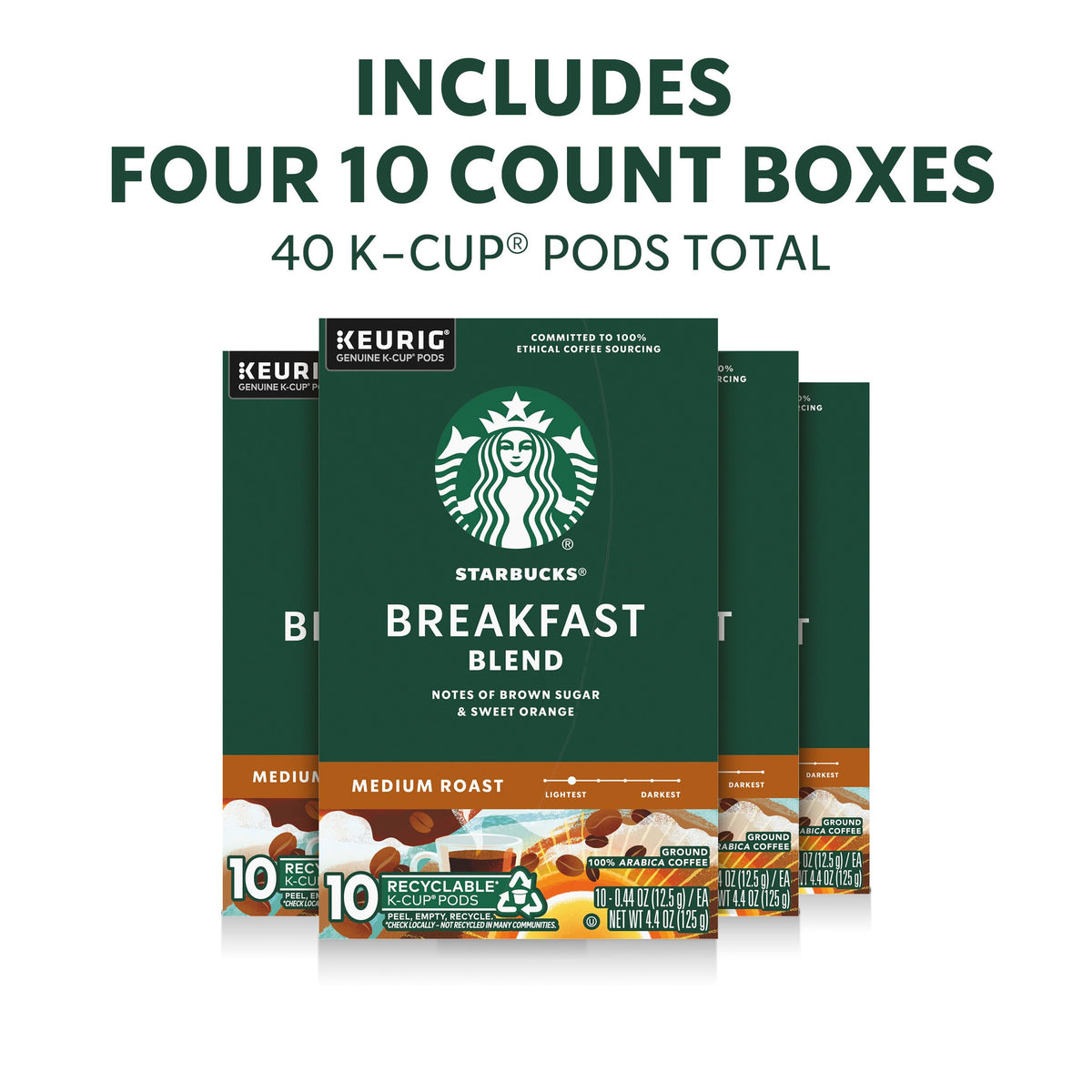 Starbucks Breakfast Blend packaging box showing a convenient 40-pod set.