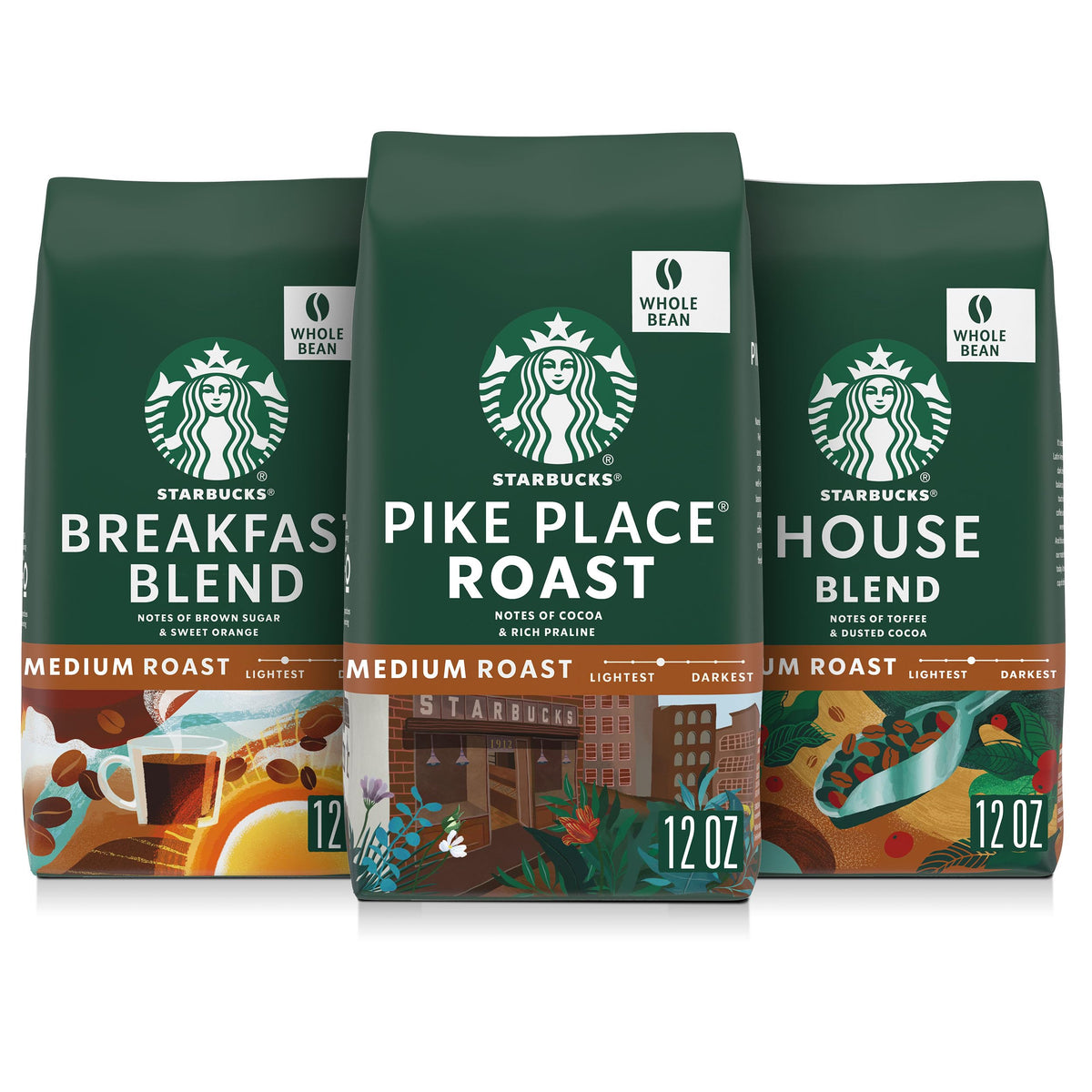 Starbucks Breakfast Blend whole bean 12oz bag ready for home grinding