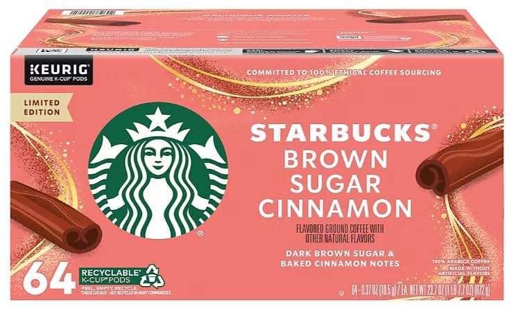 Starbucks Brown Sugar Cinnamon coffee pods offer quick brewing with a warm, seasonal flavor for busy mornings.