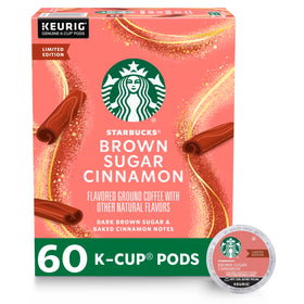 Starbucks Brown Sugar Cinnamon K-Cup pod on a kitchen counter ready to brew a cozy morning.