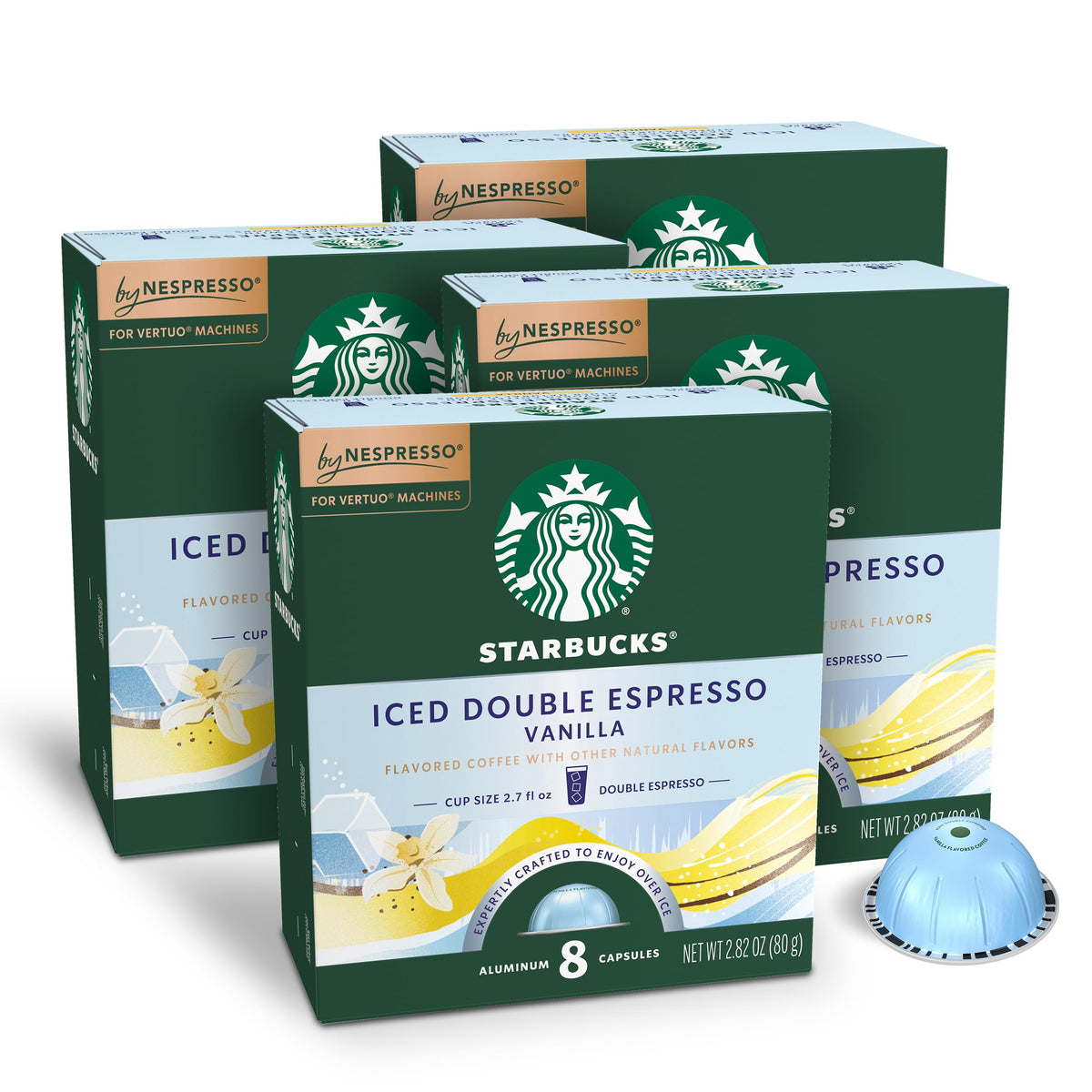 Starbucks by Nespresso iced vanilla capsules packaging for home use.