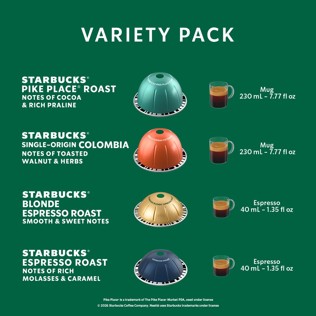 Starbucks by Nespresso Vertuo Blonde Espresso Roast capsule for a bright, balanced espresso.
