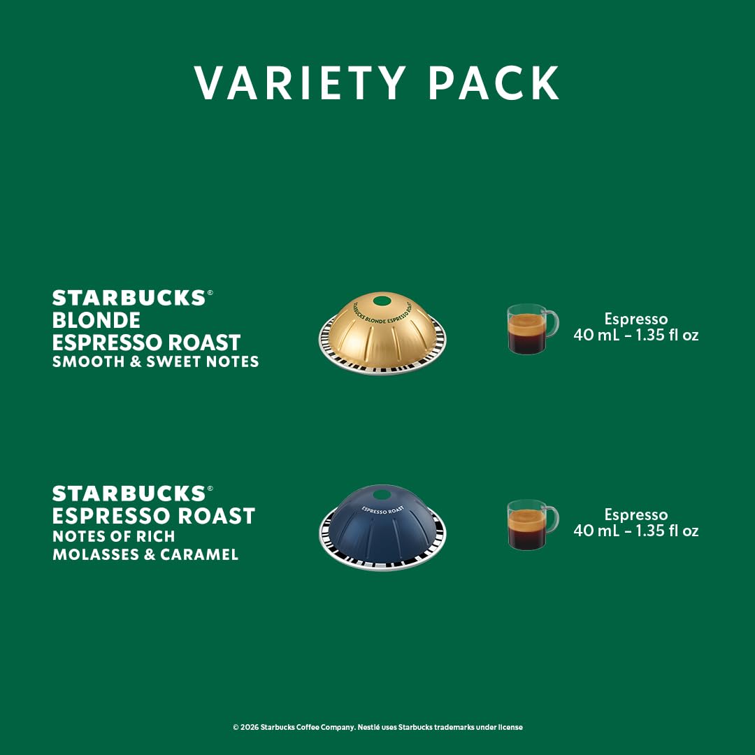 Starbucks by Nespresso Vertuo Espresso Roast pod offering a bold, rich crema.
