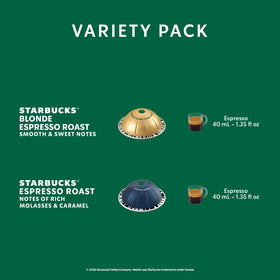 Starbucks by Nespresso Vertuo Espresso Roast pod offering a bold, rich crema.