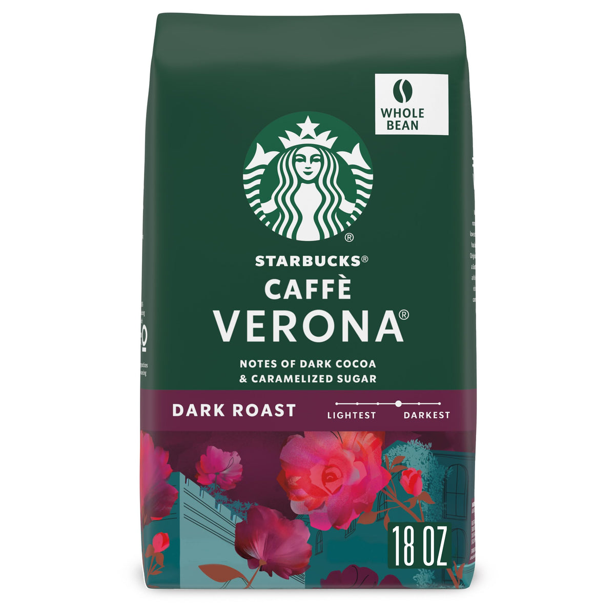 Starbucks caffe verona dark roast bag showing premium packaging and aroma