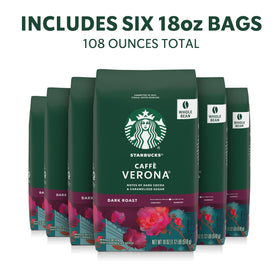 Starbucks Caffè Verona dark roast beans close-up showing rich oils for a full cup
