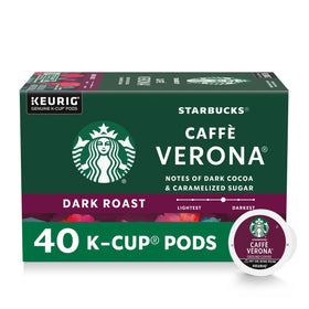 Starbucks Caffè Verona dark roast K-Cup pods ready for home brewing with Keurig machines