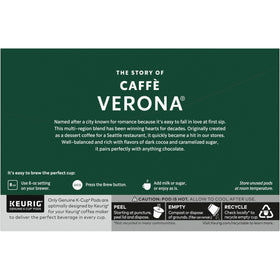 Starbucks Caffè Verona box label communicates quality blend for versatile drinks.