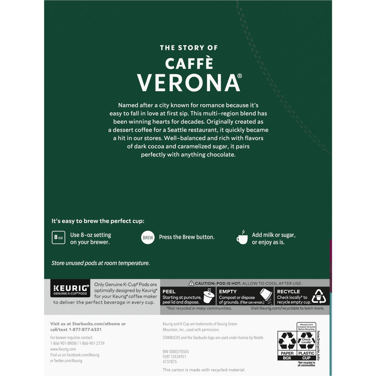 Rich multi-region blend in Starbucks Caffè Verona for dessert-like sips.