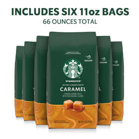 Starbucks caramel-flavored coffee closeup showing smooth, balanced flavor.