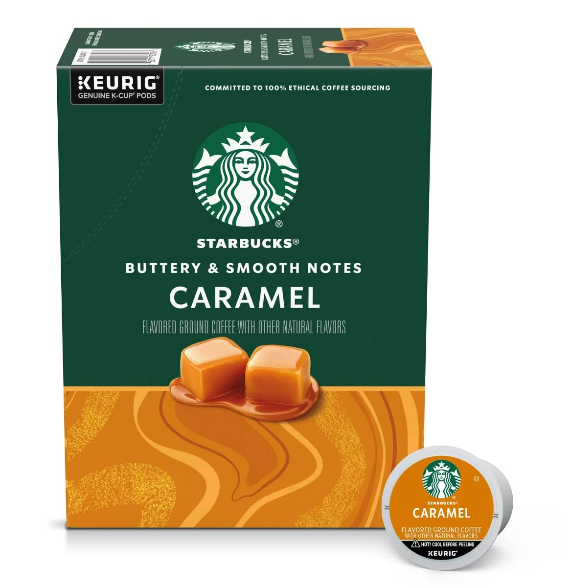 Starbucks Caramel Flavored Coffee K-Cup 44ct box front for quick morning ritual.