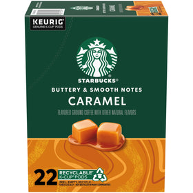 Starbucks caramel-flavored coffee K-Cup pods, 22-count, convenient home brewing.