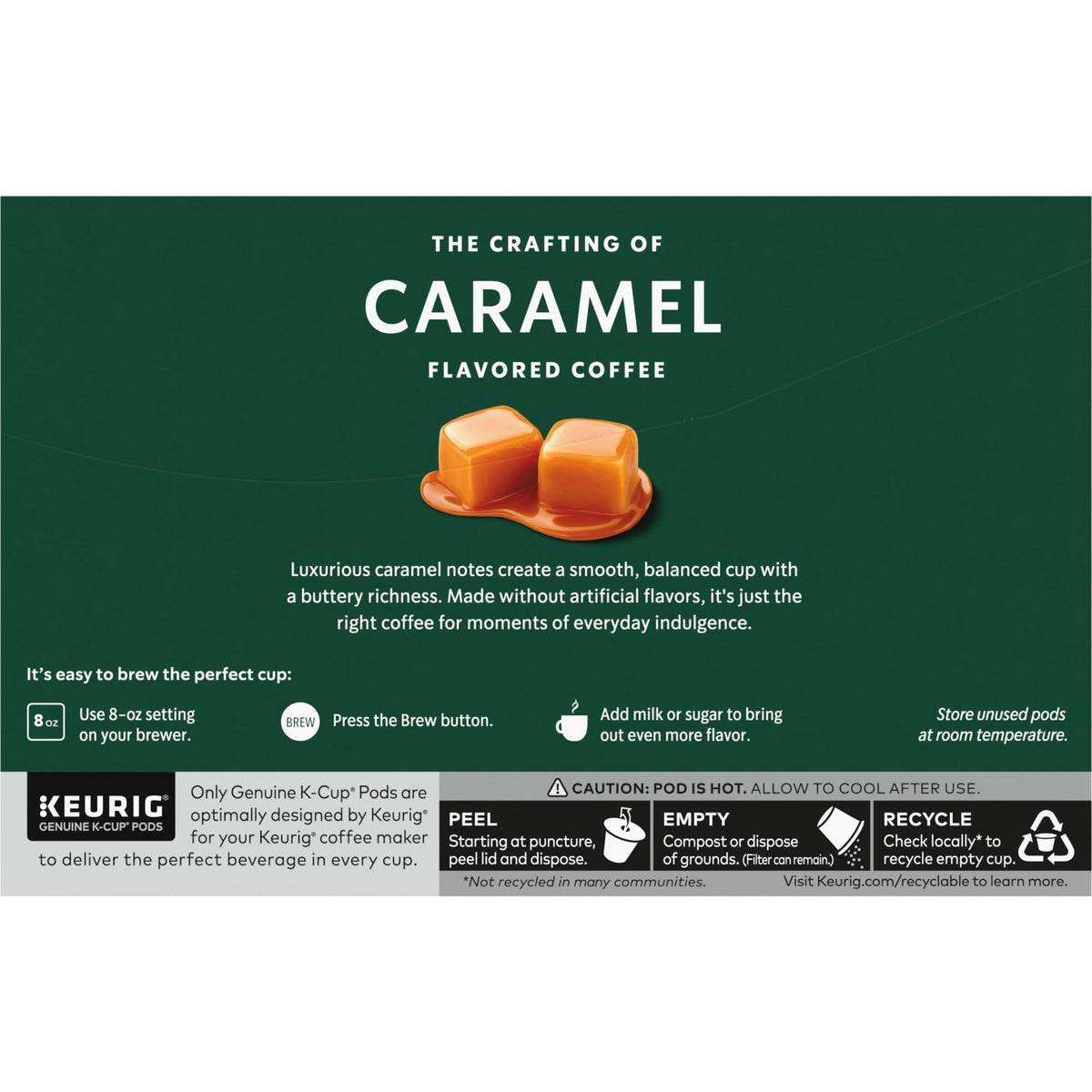 Starbucks Caramel K-Cup box on the kitchen counter.
