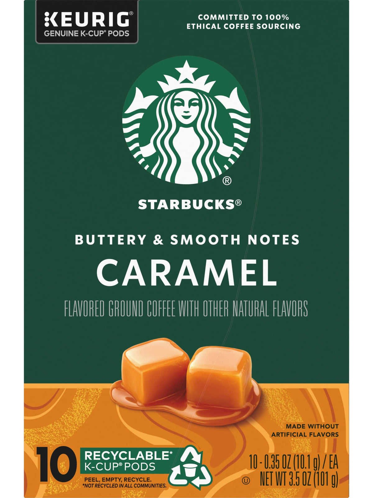 Starbucks Caramel K-Cup Pod office desk scene with cup ready for a quick pick-me-up.