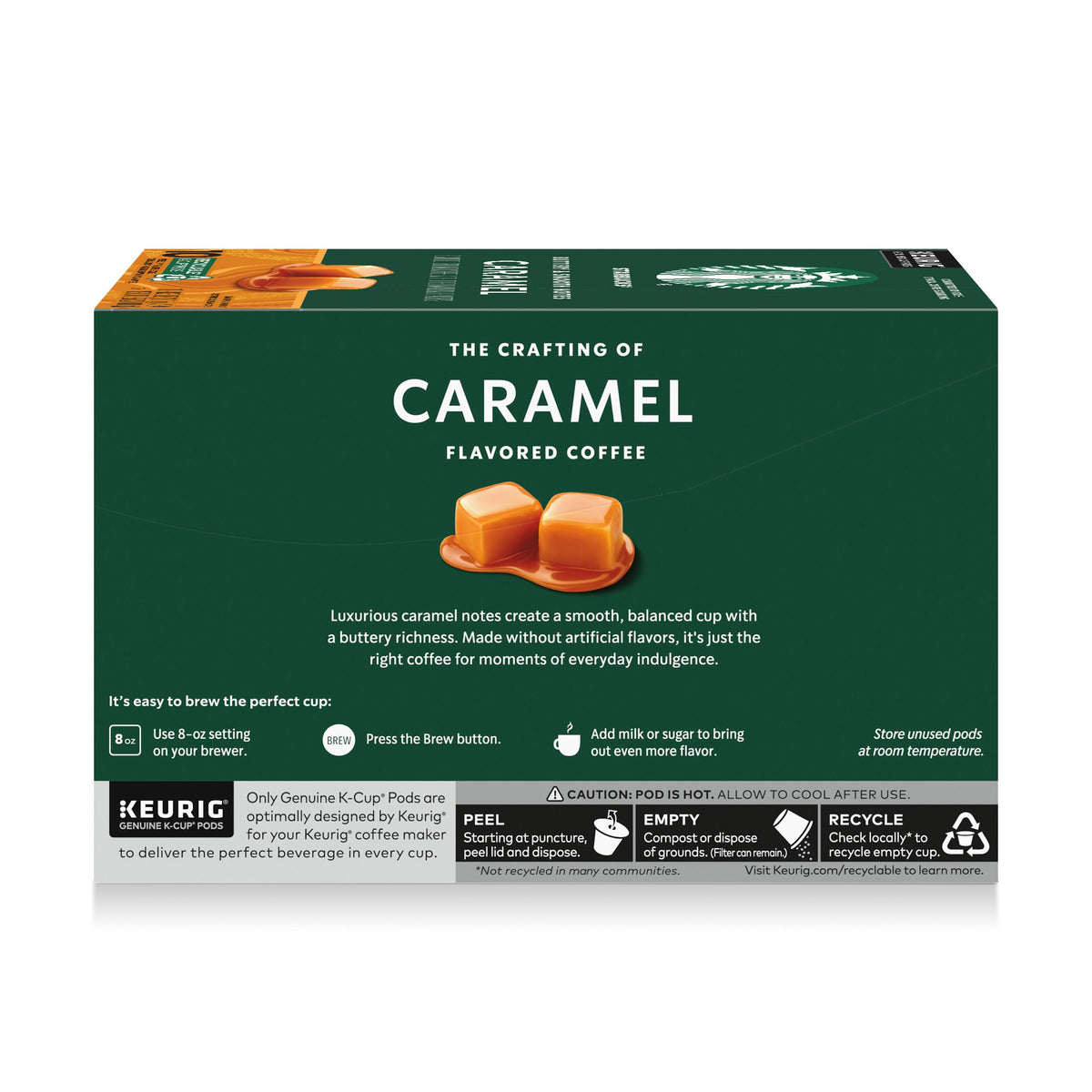 Poured coffee showcases creamy caramel notes from Starbucks K-Cups.