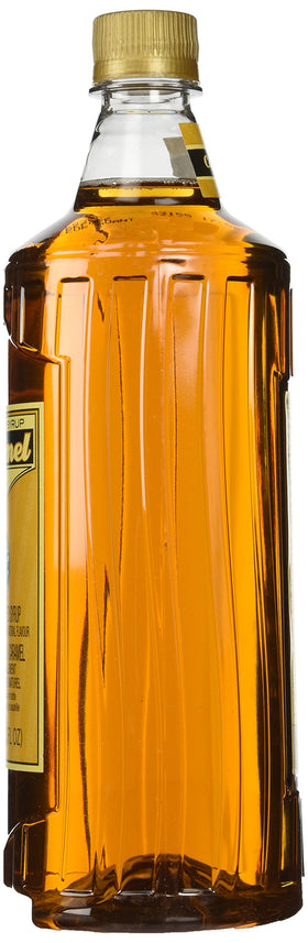 Starbucks caramel syrup bottle being poured for cafe-style lattes.