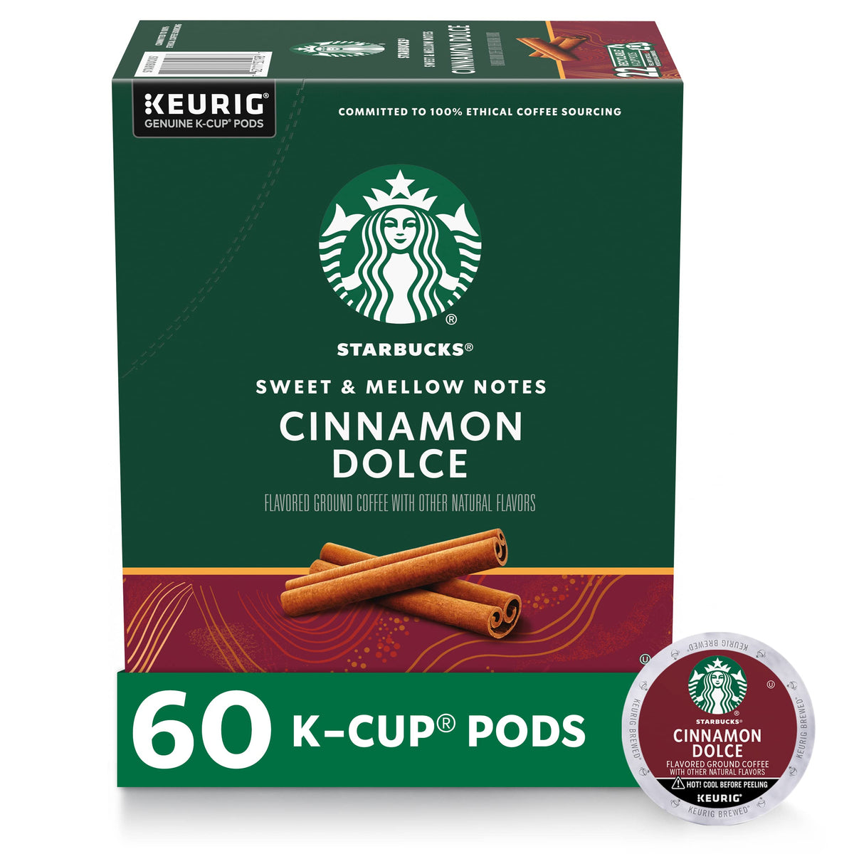 Starbucks Cinnamon Dolce K-Cup boxes offer convenient home brewing.