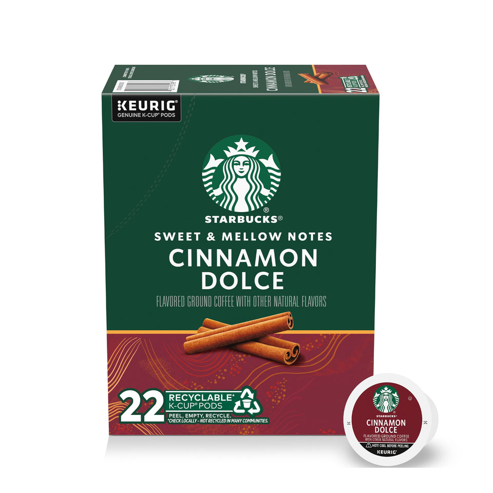 Starbucks Cinnamon Dolce K-Cup pods box front for quick cafe-style mornings