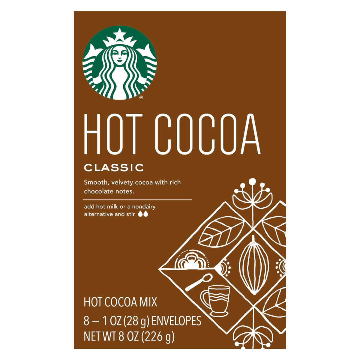 Steaming cup of Starbucks Classic Hot Cocoa ready to savor at home.