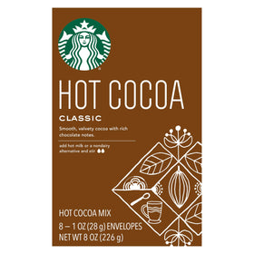 Steaming cup of Starbucks Classic Hot Cocoa ready to savor at home.