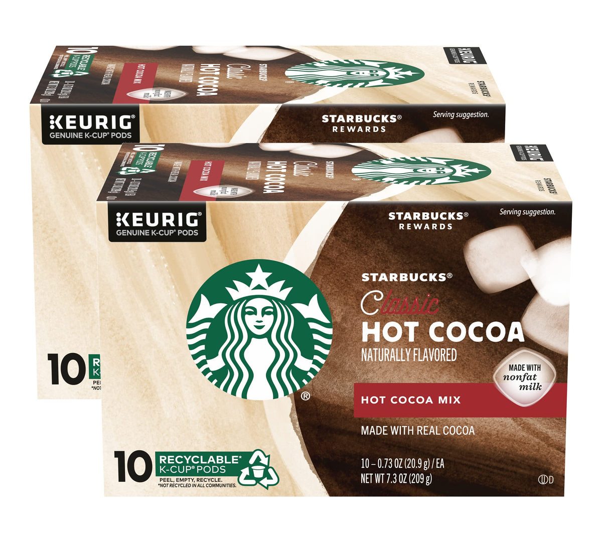 Starbucks Classic Hot Cocoa K-Cup pod close-up showing real cocoa aroma