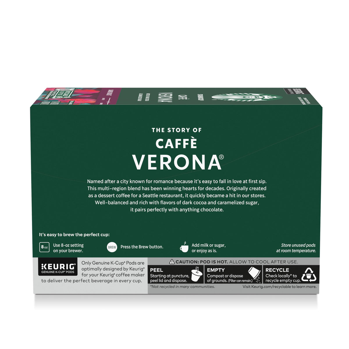 Close-up of a Starbucks Verona pod highlighting roast detail