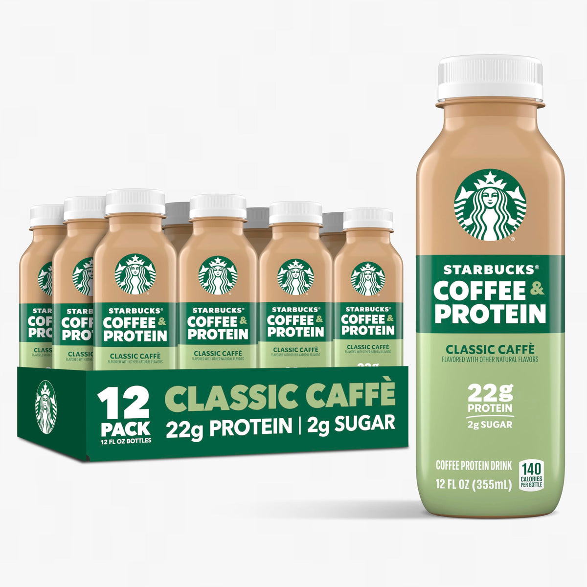 Starbucks Coffee & Protein Classic Caffè bottle shows bold flavor with on-the-go protein.