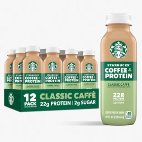 Starbucks Coffee & Protein Classic Caffè bottle shows bold flavor with on-the-go protein.